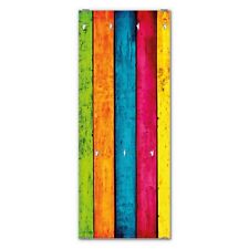 banjado Wandgarderobe Echtglas 50x125cm Garderobe mit 7 Haken Bunte Holzlatten