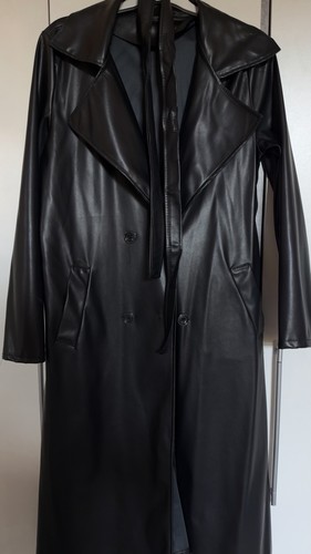 Schwarze leder mantel - mantel, gr