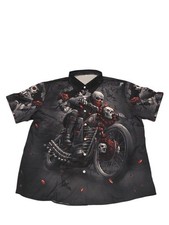 Herren Hemd kurzarm, Hawaihemd, Größe XXL, Totenkopffahrer auf einem Motorrad