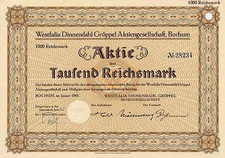 WESTFALIA DINNENDAHL GRÖPPEL BOCHUM AG historische Aktie 1943 WEDAG Essen KHD