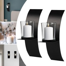 Wand Kerzenhalter Paar Set für Teelichter Kerzen Leuchter Halterung schwarz 2er