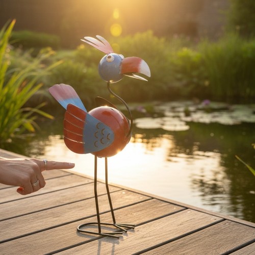 Vogel gartenfigur rot blau - vogel,