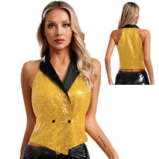 DE Frauen Funkelnde Pailletten Weste Tank Top Dressy Ärmellose Weste Party Tops 