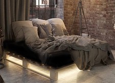 100%  Leinen Spannbettlaken 90-100 x 200 cm stonewashed weich schwarz-blau Neu