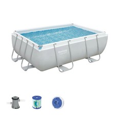 Bestway Pool Stahl-Rahmenbecken Schwimmbecken 282x196x84cm hellgrau Pumpe Set 