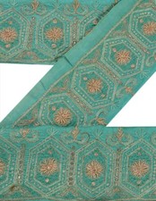 Sanskriti Vintage Sari Bordüre Hand Perlen 1 Yd Borte 3 Zoll breit reine Seid...