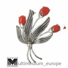 Teka Koralle Silber Brosche