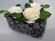 Herz mit Kies Rosen Gitter Pflanzschale Grabschmuck Grabgestaltung Grabherz NEU