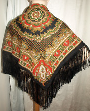 Trachtentuch mit Fransen zum Dirndl - großes Schultertuch - Schwarz - (T12)