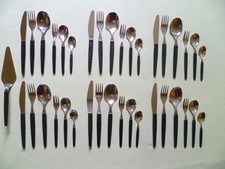 37 Teile DDR Besteck ELSTAWA schwarze Plastegriffe Punkte Mokkalöffel Messer