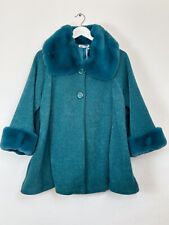 Edle Jacke mit Fellkragen Chenille Petrol Grün Mantel  #2025062