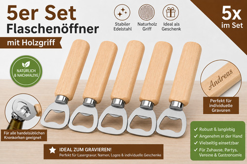 Flaschenöffner holzgriff - 5x,