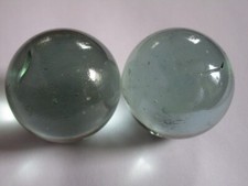 2 Murmeln Glas Glasmurmeln Alt 35mm Groß Hell Blau Wasser Türkis Vintage Deko