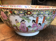 Antike Vintage chinesische Canton Famille Rose Schale Emaille Keramik signiert 10" breit