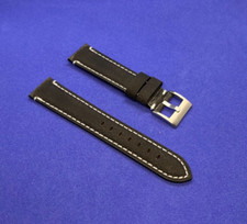 Uhrenarmband Leder FLUCO „Woodstock“ aus Rindleder 20 mm Schwarz Made in Germany