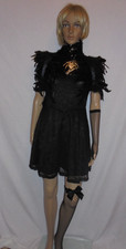 Halloween Karneval Hexe dunkle Fee Spitzenkleid und Zubehör/ Federkragen Gr. M/ 
