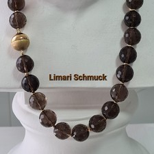 Limari Schmuck Rauchquarz Kette 60 cm lang Magnetschließe Gold auf Silber 925