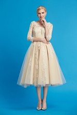 HBH Brautmode 50er Rockabilly halblanges Brautkleid mit Spitze Tüll