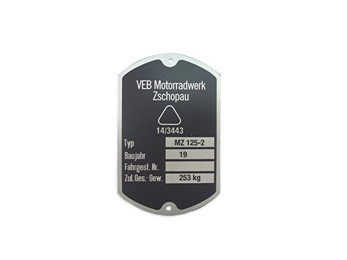 Typenschild 125 2 - mz, rt