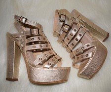 High Heels Sandaletten 37 Sergio Todzi Plateau Pumps Blockabsatz Gold Neu