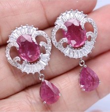 925Silber OHRRINGE HÄNGER Echte Edelsteine Rubin, beheizt gef 750gelbgold Vergol