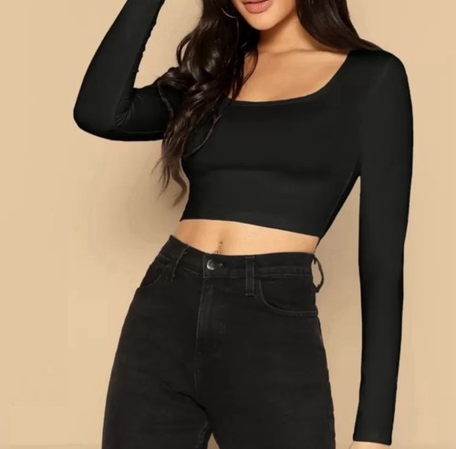Schwarzes crop langarm - crop, shirt