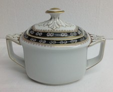 Zuckerschale Hutschenreuther HR 1822 LOV weiß - gold schwarz Dekor kleine Blüten