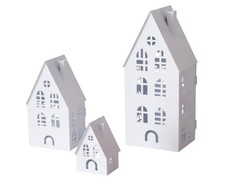 3 STK Laternen Metall weiß Häuser b99 Eisen Haus Dekohaus Set Metallhaus 12-37cm