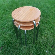 ? STABIL * Stapelhocker Buchenholz-Sitzfläche, rund, verchromt, 430 mm Sitzhöhe