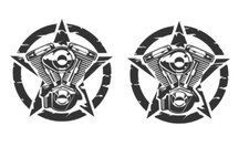 2x US Star Aufkleber mit Bike Motor USA Retro Star Aufkleber Sticker 293/2