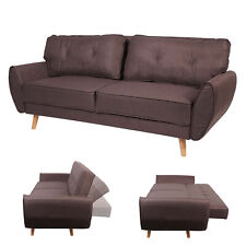 B-Ware 3er-Sofa MCW-J19, Couch Klappsofa, Schlaffunktion, Stoff/Textil braun