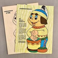 Vintage Indianer Junge mit Trommel 60er Laubsägevorlage Arbeit mit Farbvorlage 