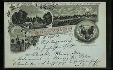 Mondschein-AK Planegg /Obb., Maria Eich - Gnadenbild und Kapelle, Mariensäule,  