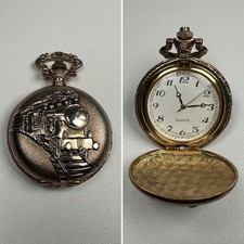 Vintage Hunter Quartz Taschenuhr Zug Lok Steam Punk Kupferfarben