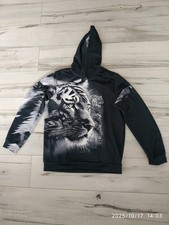Hoodie Gr. 158  mit Kapuze schwarz weiß mit Tiger Motiv 