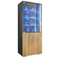 Vitrinenschrank Standvitrine Hochschrank Glas LED Granada Anthrazit matt