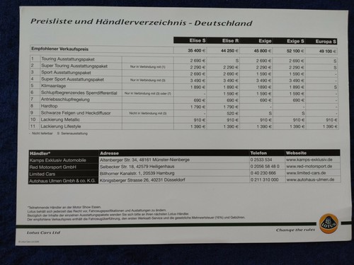 Lotus preisliste 2006 elise - preisliste,
