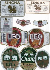 10x Etikett Brauerei Thailand Brewery Chang Singha Leo beer
