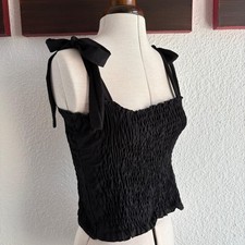 ღ Gesmoktes Top schwarz mit Schleifen Gr S Crop Damen Hingucker