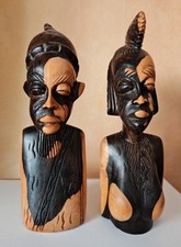 EBENHOLZ FIGUREN STATUETTEN WOMAN & MAN AFRIKA SEMI-ANTIK JE 743 GRAMM 24CM HOCH