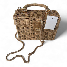 Strohtasche Beige Rechteckig