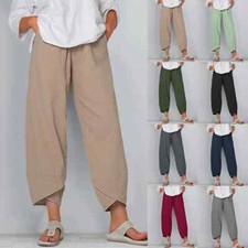 Übergröße Damen Leinenhose Sommer Hosen Freizeit Stoffhose Weites Bein Jogpants
