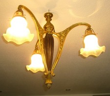 ORGINAL JUGENDSTIL DECKENLAMPE BRONCE 3 ARMIG TRAUMHAFT SCHÖN