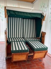 Strandkorb 2 Sitzer extra breit 1,40m, Modell Kampen, grün/weiße Polster