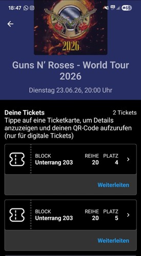 Verkaufe sitzplätze guns n - 2x,
