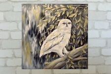 SCHNEEEULE IN BLÄTTERRANKEN 50x50cm,Bild gemalt abstrakt Eule Christiane Schwarz