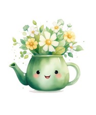 Watercolour teapot flowers 9x9