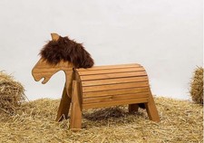 Holzpferd Zwergpony, Sitzhöhe ca.50-52 cm,Korpus 65cm,kastanie,Mähne:braun