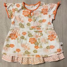 Kanz Sommer Kleid Gr. 86 Stufenrock Volant weiß orange braun Blumen Stickerei