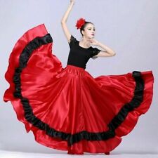 Damen Satin Tanzrock Spanischer Flamenco Moderne Rüschen Ballsaal Kostüm